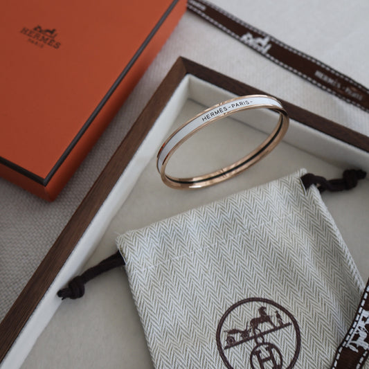 Hermes Thin Bangle White x Rose Gold (Whatsapp for Price & Grade)