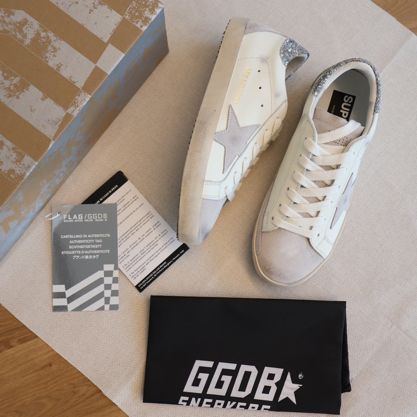 Golden Goose Grey Sparkly x White Men's Sneaker (Whatsapp for Price & Grade)