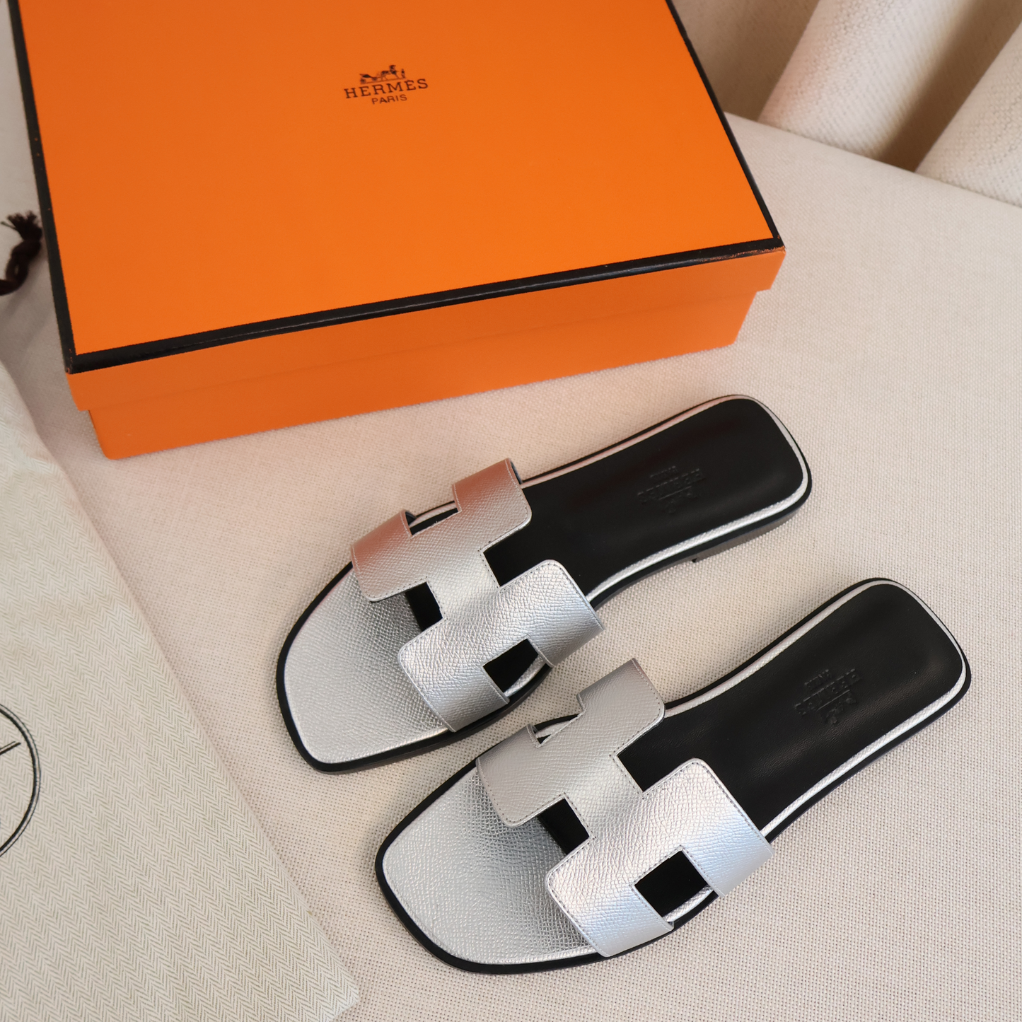 Hermes Oran Slides Silver (Whatsapp for Price & Grade)