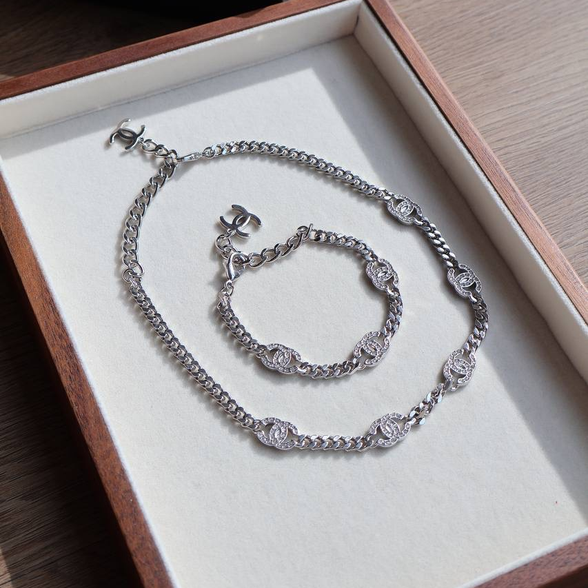 Chanel SIlver Necklace + Bracelet set (Whatsapp for Price & Grade)