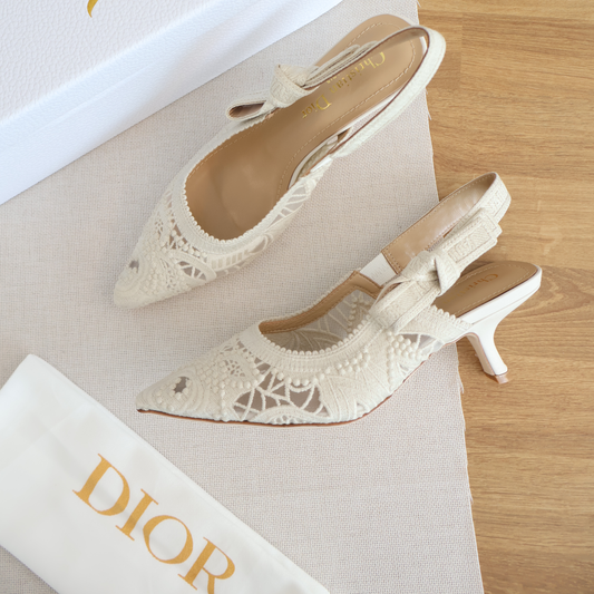 Dior J'adior Slingback Pump White Lace (Whatsapp for Price & Grade)