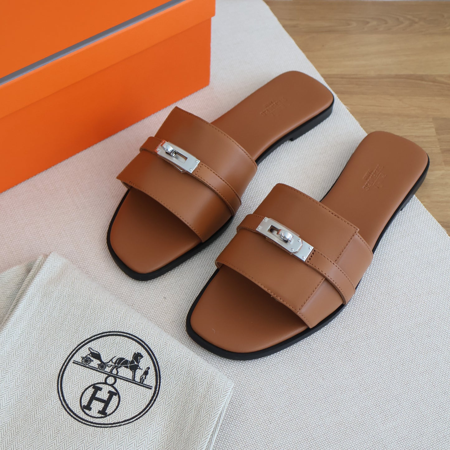 Hermes Giulia Slides Tan (Whatsapp for Price & Grade)