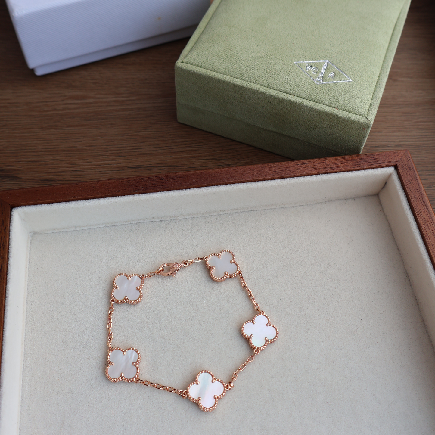 Van Cleef Bracelet White x Rose Gold (Whatsapp for Price & Grade)