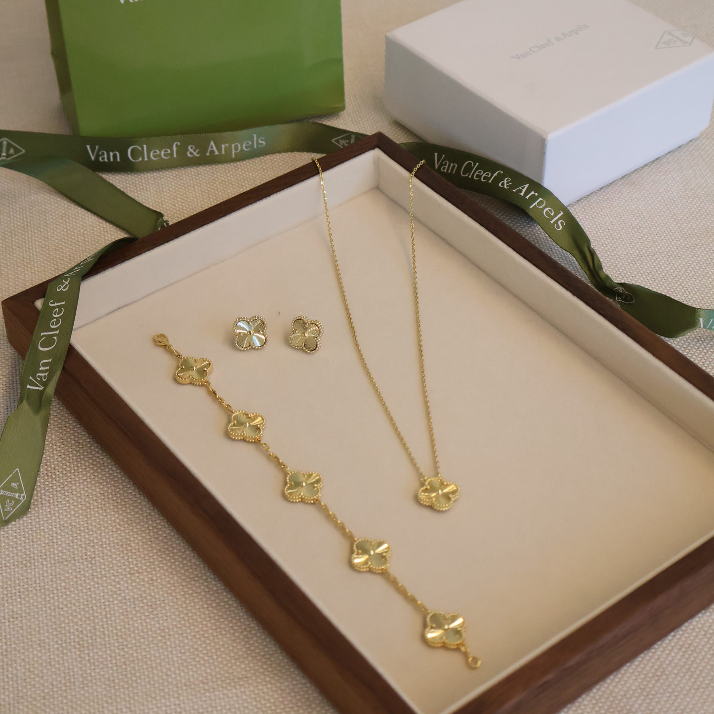 Van Cleef Gold Colour Jewelry (Whatsapp for Price & Grade)