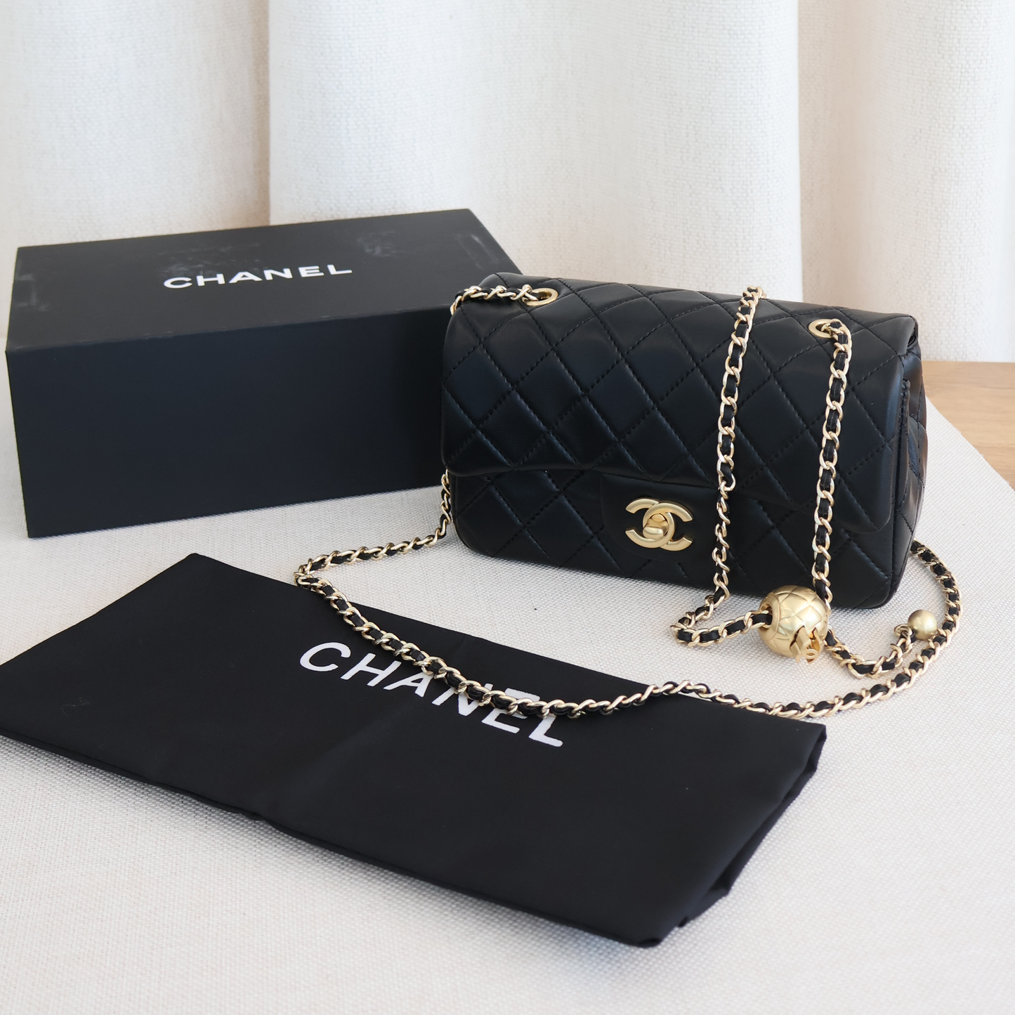 Chanel Pearl Crush Rectangular Flap Bag Black x Gold (Whatsapp for Price & Grade)