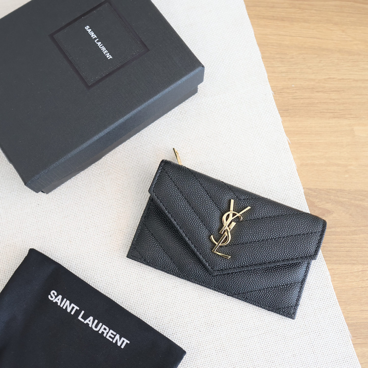 Yves Saint Laurent Cassandre Matelasse Fragments Flap Card Case in Grain De Poudre (Whatsapp for Price & Grade)