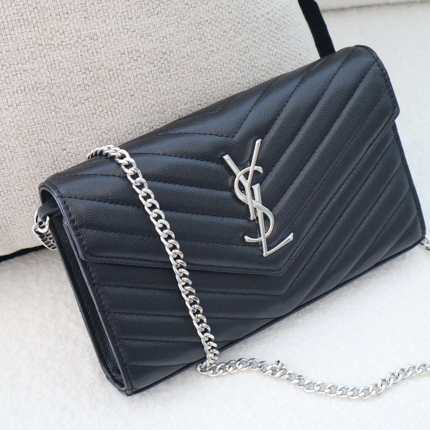 Yves Saint Laurent WOC Classic Cassandre Chain Wallet in Grain De Poudre (Whatsapp for Price & Grade)