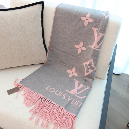 Louis Vuitton Scarf Pink x Grey (Whatsapp for Price & Grade)