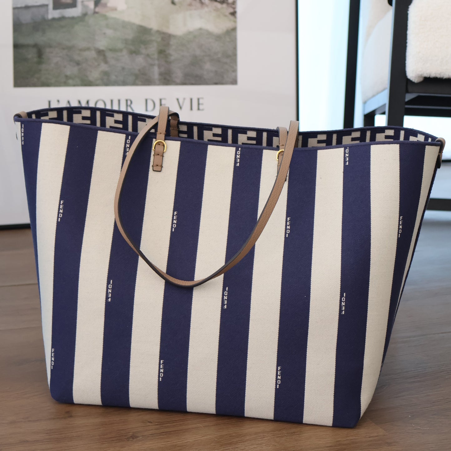 Fendi Large Roll Striped Reversible Tote Bag (Whatsapp for Price & Grade)