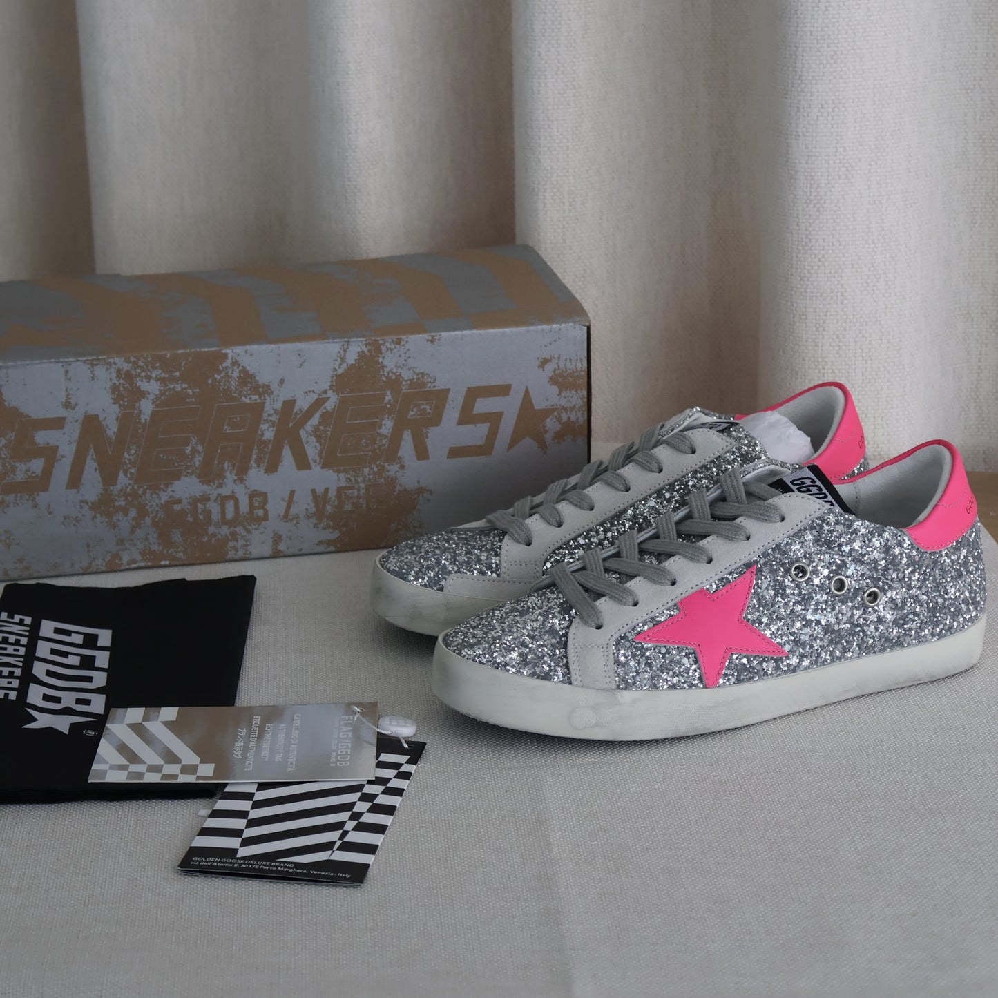 Golden Goose Silver Sparkly x Bright Pink Men's Sneaker (Whatsapp for Price & Grade)