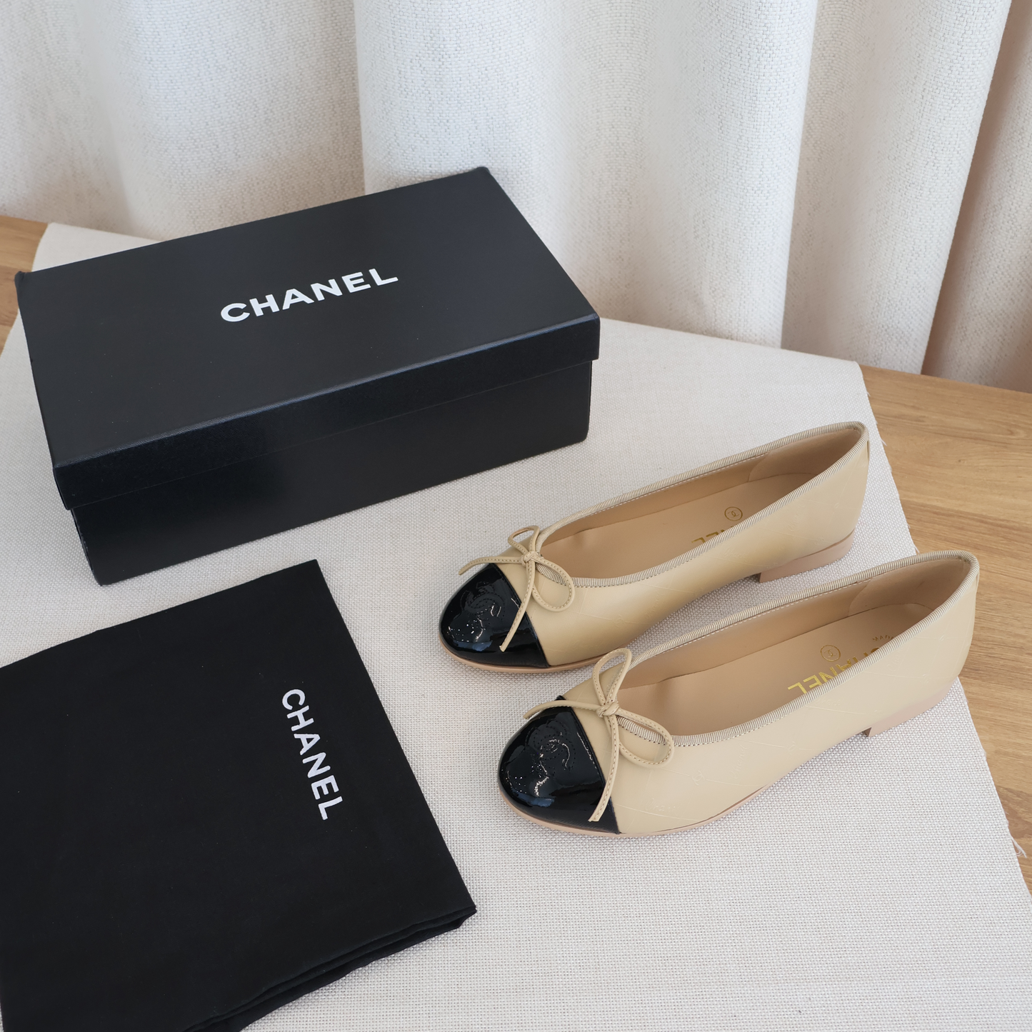 Chanel Nude x Black Flats (Whatsapp for Price & Grade)