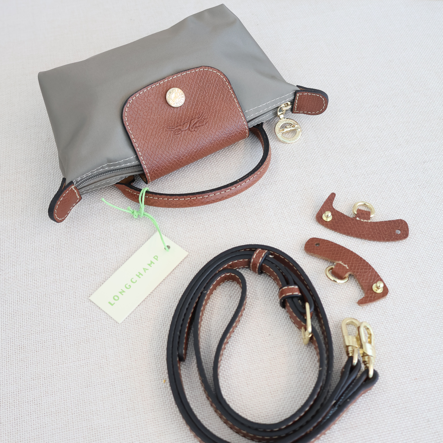 Longchamp Le Pliage Xtra XS Pouch Grey x Brown (Whatsapp for Price & Grade)