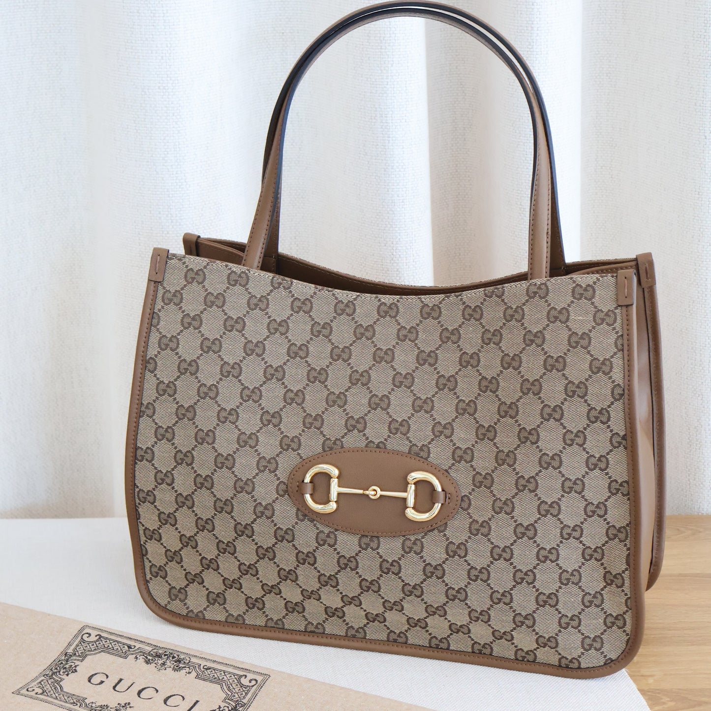 Gucci GG 1955 Horsebit Monogram Canvas Brown Leather Tote Bag (Whatsapp for Price & Grade)