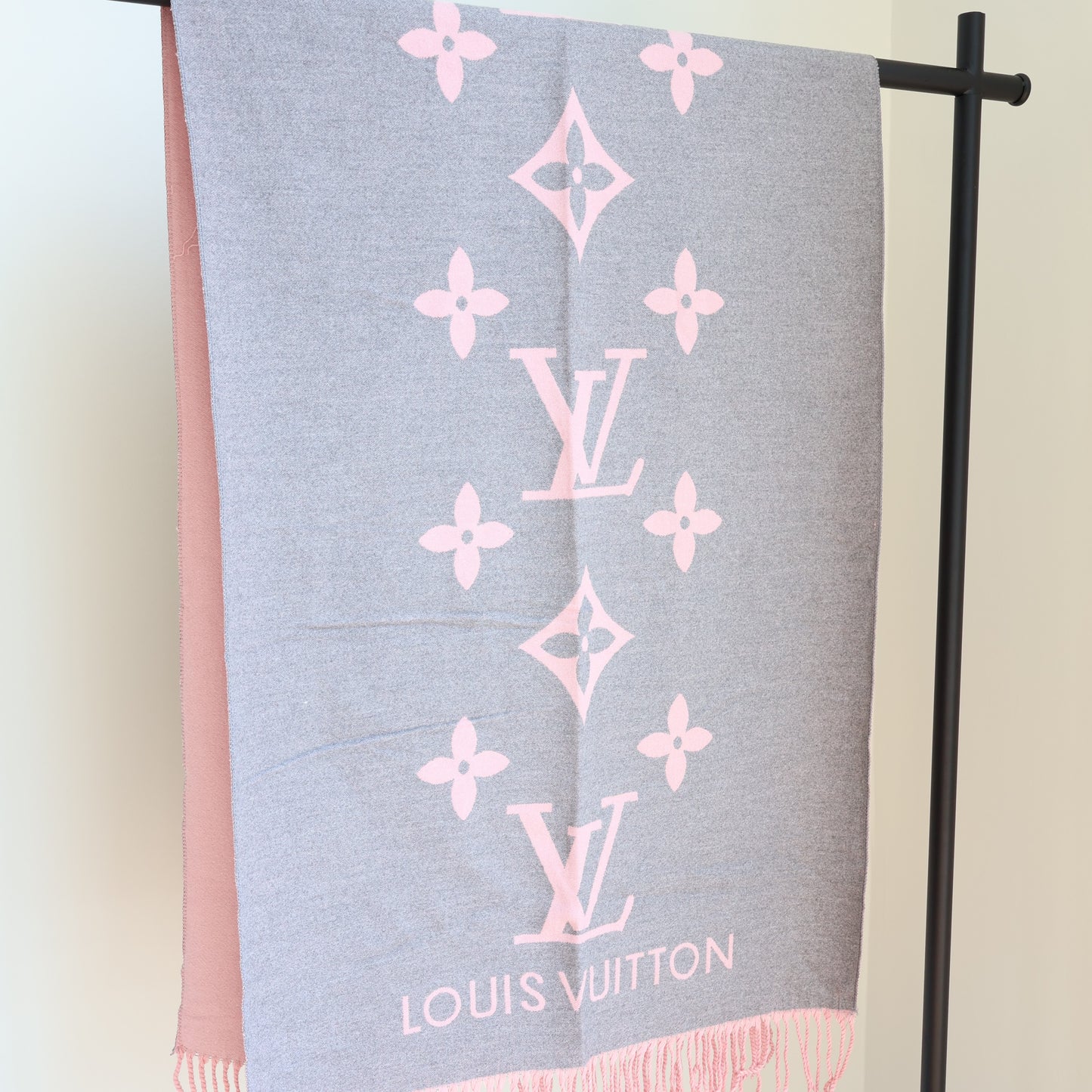 Louis Vuitton Scarf Pink x Grey (Whatsapp for Price & Grade)