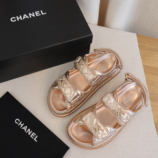 Chanel Dad Sandals Gold Metallic (Whatsapp for Price & Grade)