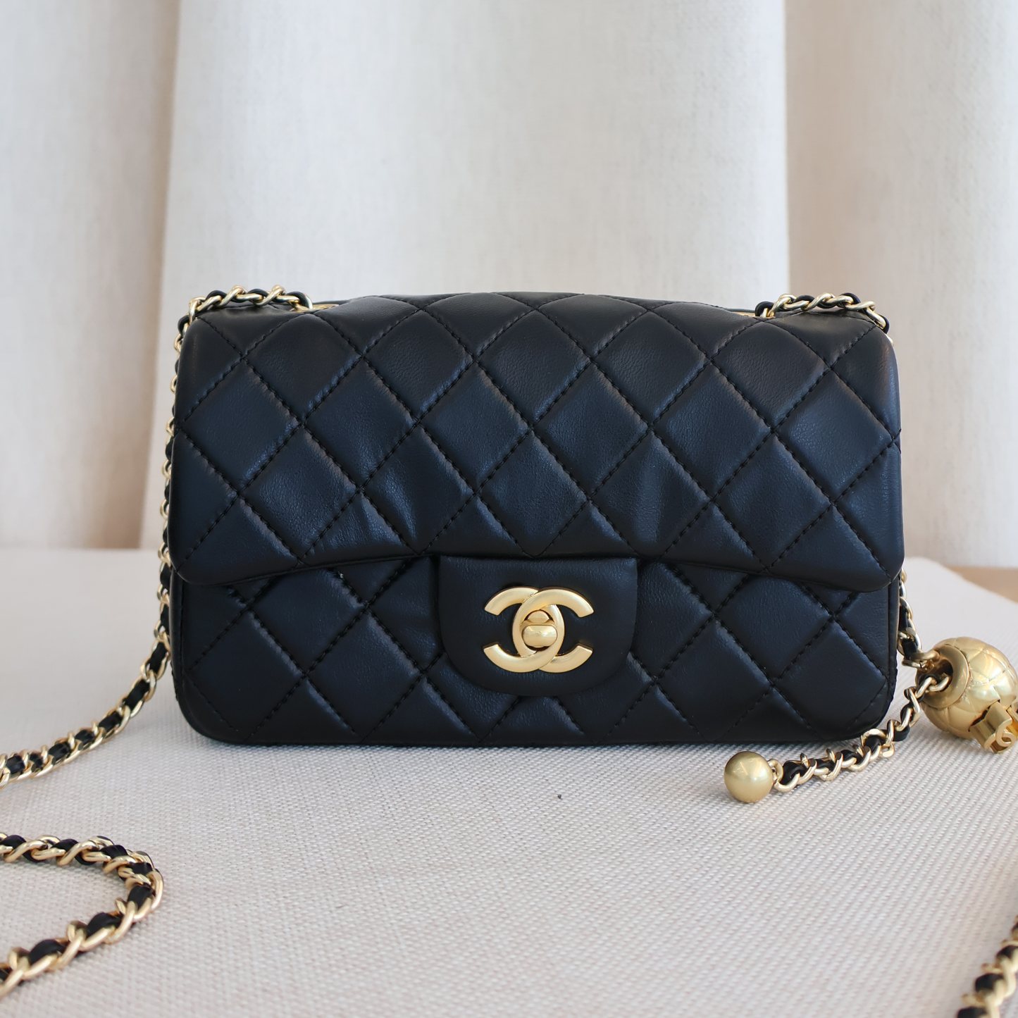 Chanel Pearl Crush Rectangular Flap Bag Black x Gold (Whatsapp for Price & Grade)