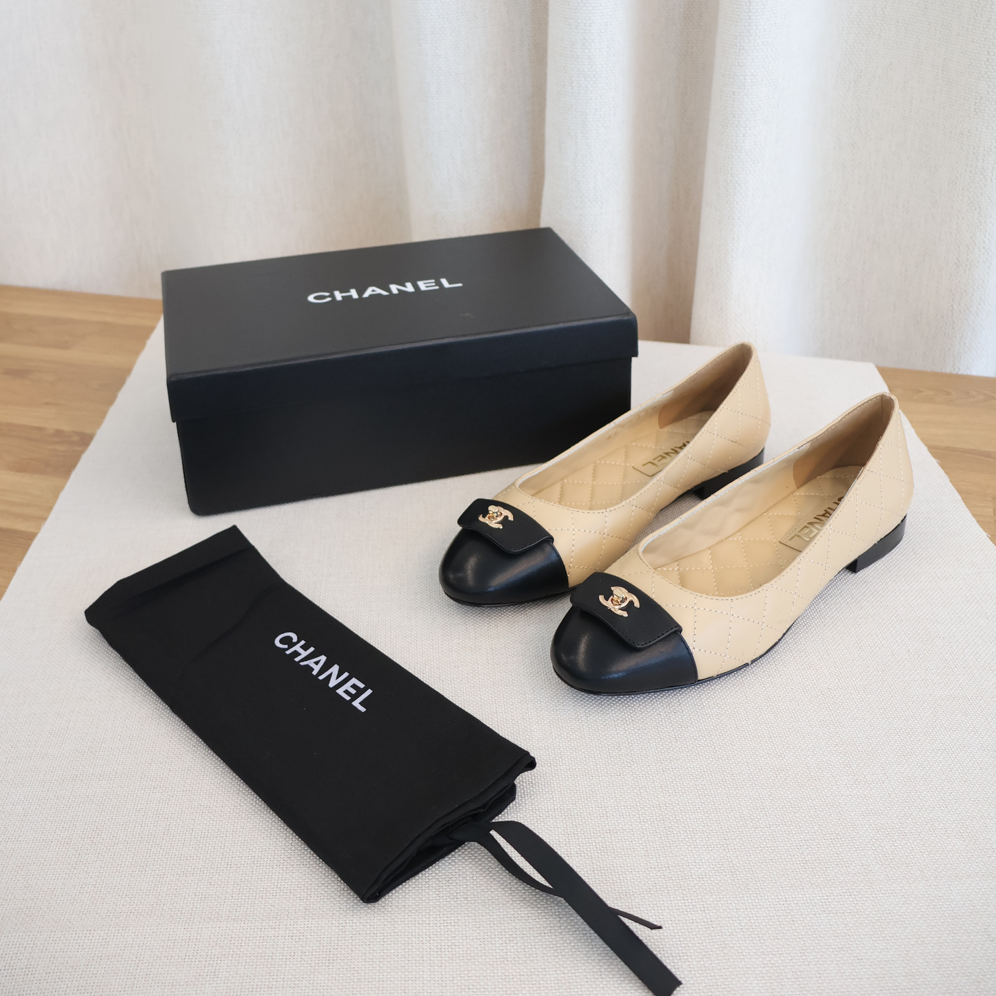 Chanel Flats Nude x Black (Whatsapp for Price & Grade)