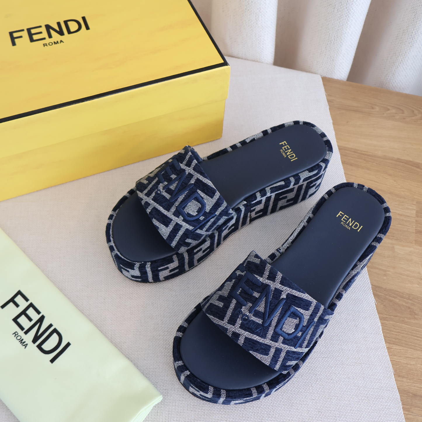 Fendi FF Jacquard Denim Sandals Blue (Whatsapp for Price & Grade)