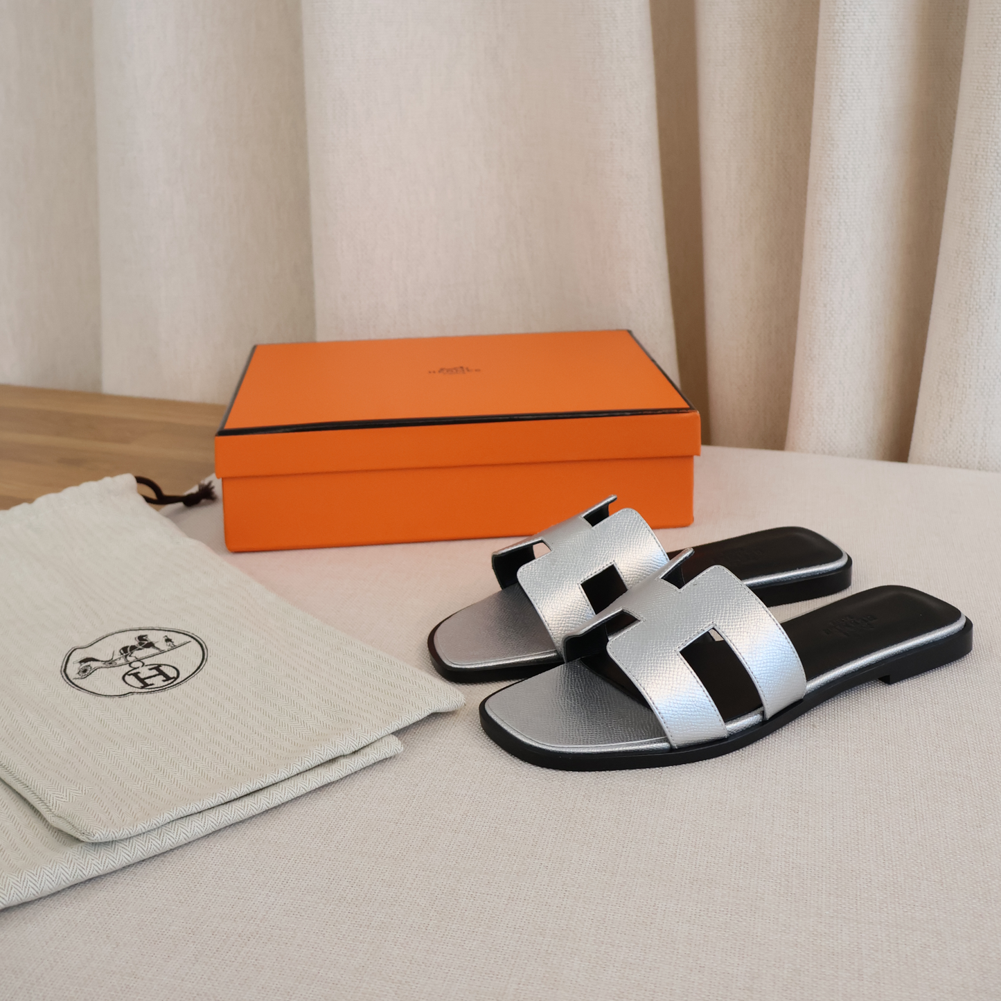 Hermes Oran Slides Silver (Whatsapp for Price & Grade)