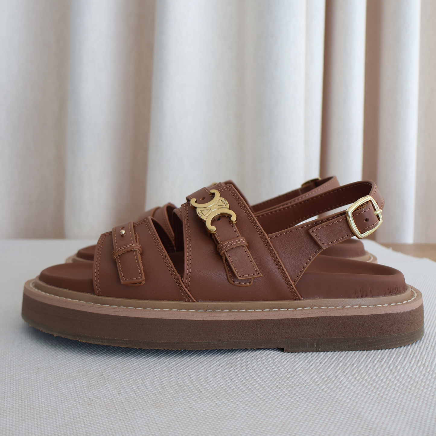 Celine Tippi Triomphe Sandals Tan (Whatsapp for Price & Grade)