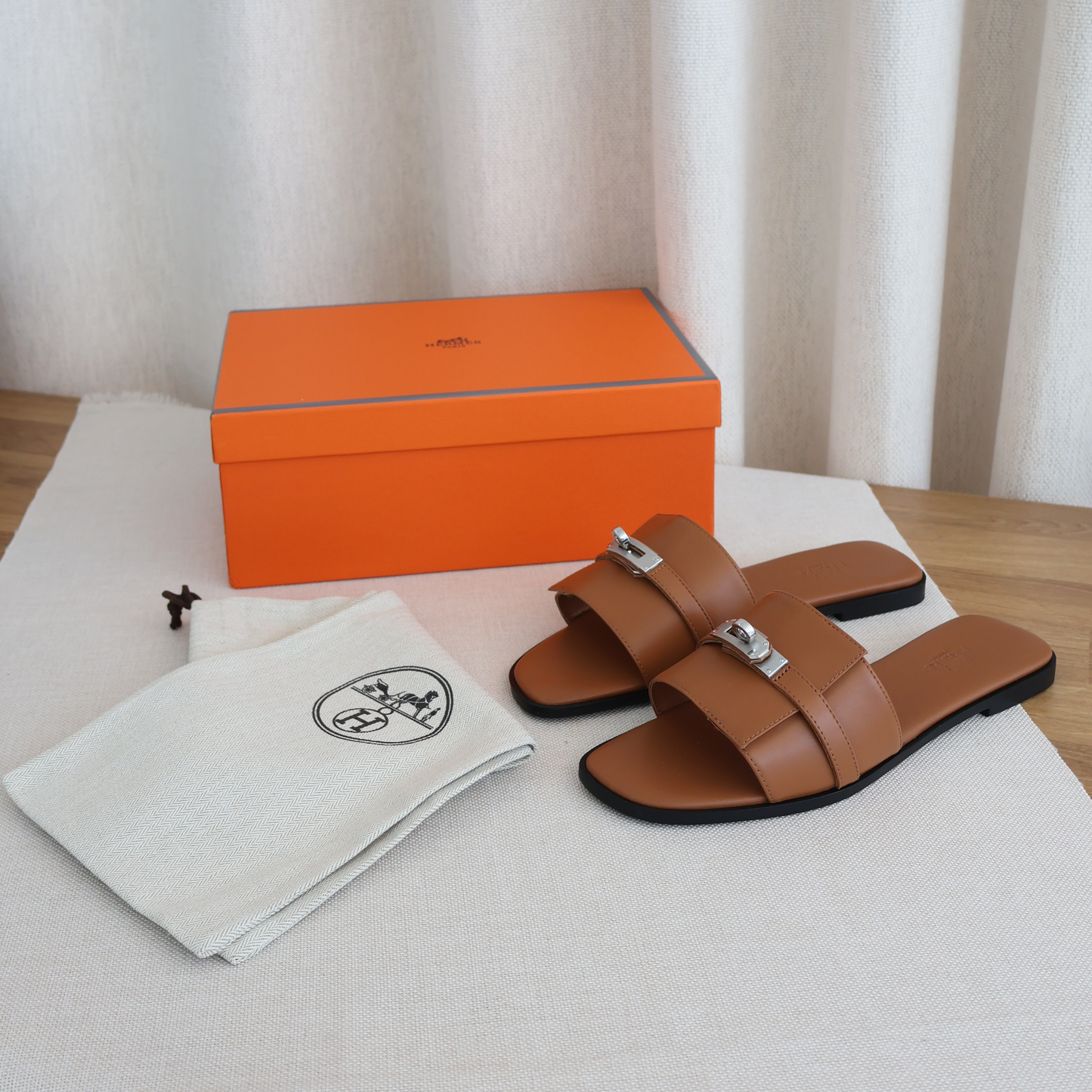 Hermes Giulia Slides Tan (Whatsapp for Price & Grade)