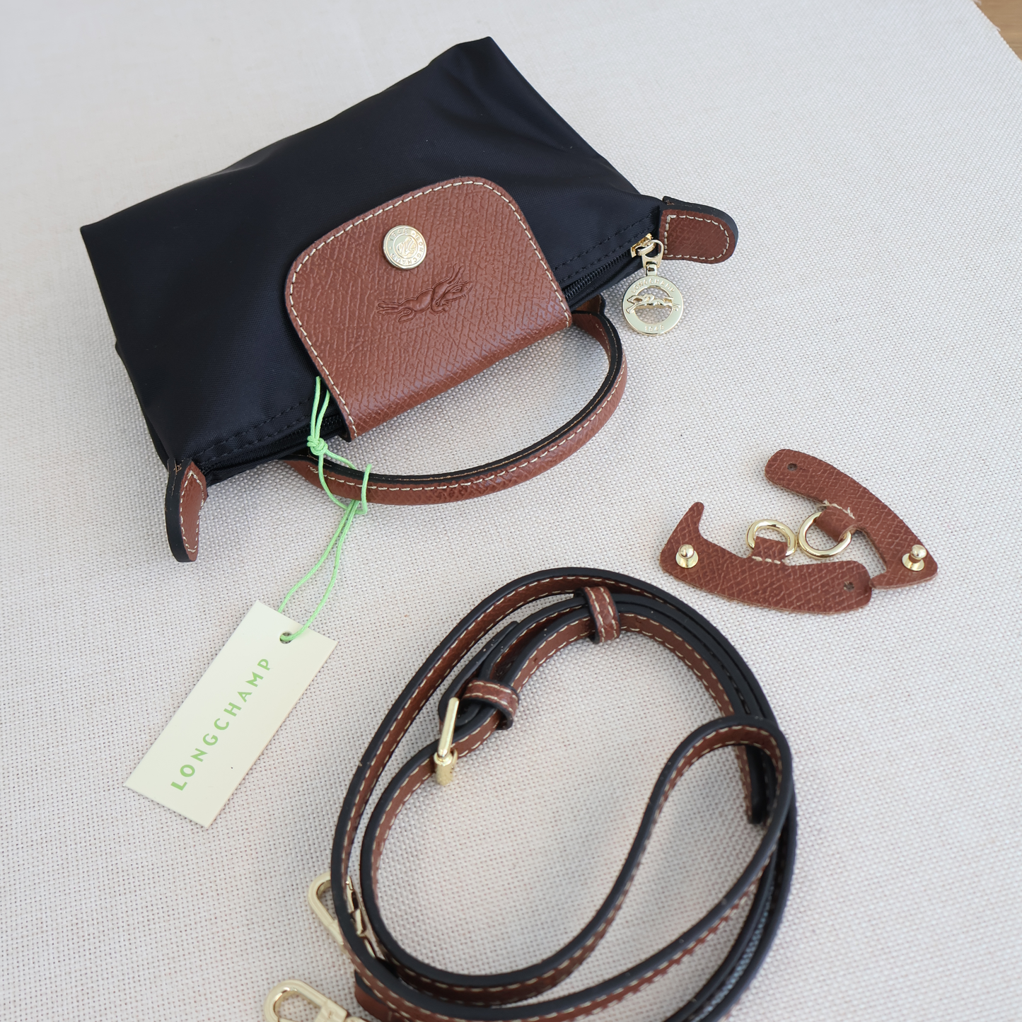 Longchamp Le Pliage Xtra XS Pouch Black x Brown (Whatsapp for Price & Grade)
