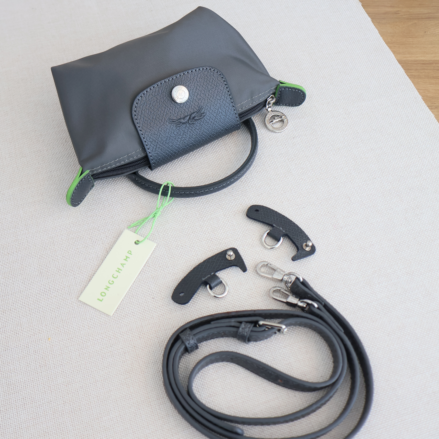Longchamp Le Pliage Xtra XS Pouch Grey x Green Lining (Whatsapp for Price & Grade)