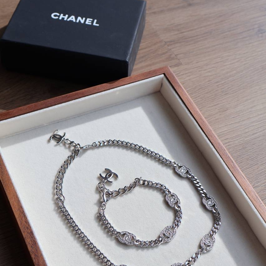 Chanel SIlver Necklace + Bracelet set (Whatsapp for Price & Grade)