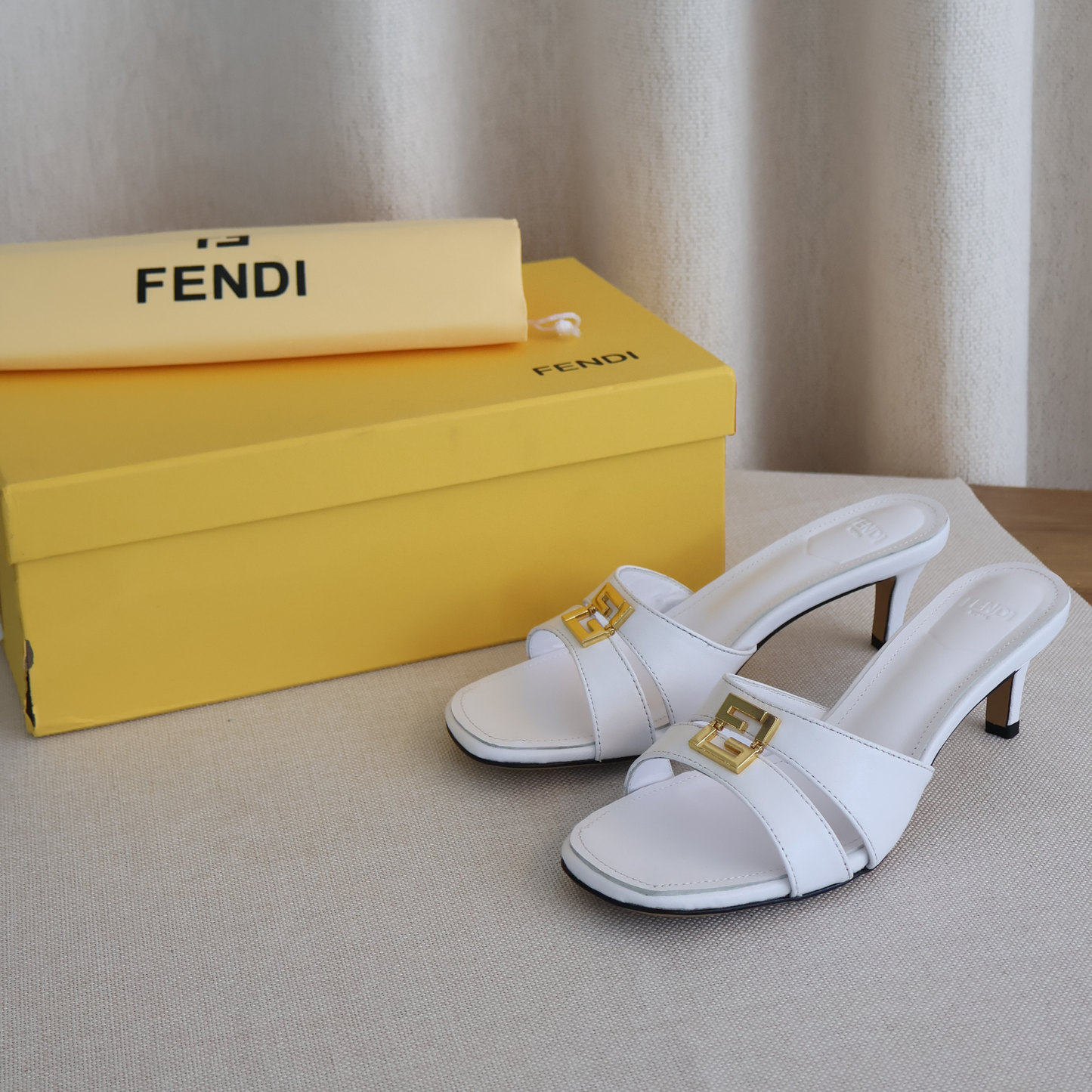 Fendi FFold Heels White (Whatsapp for Price & Grade)